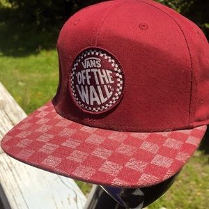 VANS OFF THE WALL snap back trucker hat burgundy red with checkerboard bill new